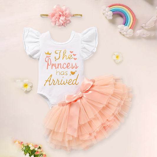 Newborn Baby Girl Outfits Infant Letter Print Romper Tutu Skirt Headband Coming Home Clothes Set